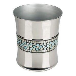 nu steel sea foam wastebasket trash bin in aqua blue/silver glass mosaic/ stainless steel for bathrooms & vanity spaces