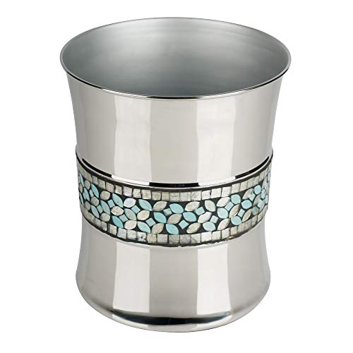 nu steel Sea Foam Wastebasket Trash Bin in Aqua Blue/Silver Glass Mosaic/ Stainless Steel for Bathrooms & Vanity Spaces