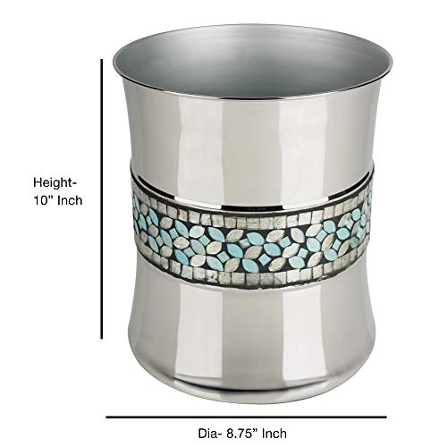 nu steel Sea Foam Wastebasket Trash Bin in Aqua Blue/Silver Glass Mosaic/ Stainless Steel for Bathrooms & Vanity Spaces