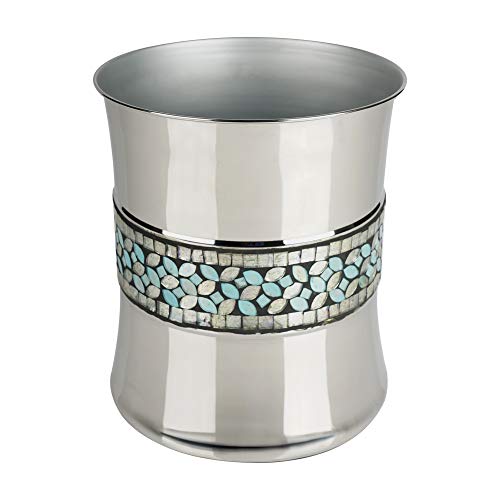 nu steel Sea Foam Wastebasket Trash Bin in Aqua Blue/Silver Glass Mosaic/ Stainless Steel for Bathrooms & Vanity Spaces