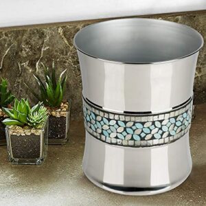 nu steel Sea Foam Wastebasket Trash Bin in Aqua Blue/Silver Glass Mosaic/ Stainless Steel for Bathrooms & Vanity Spaces