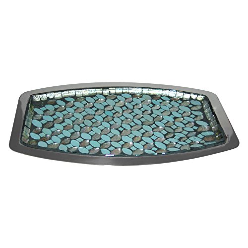 nu steel Sea Foam Amenity Tray in Aqua Blue/Silver Glass Mosaic/ Stainless Steel for Bathrooms & Vanity Spaces