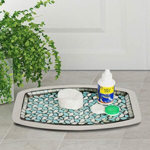 nu steel Sea Foam Amenity Tray in Aqua Blue/Silver Glass Mosaic/ Stainless Steel for Bathrooms & Vanity Spaces