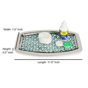 nu steel Sea Foam Amenity Tray in Aqua Blue/Silver Glass Mosaic/ Stainless Steel for Bathrooms & Vanity Spaces