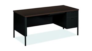 hon metro classic black finish laminate right pedestal desk with 1 box/1 file drawers, 66"w, mocha