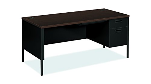 HON Metro Classic Black Finish Laminate Right Pedestal Desk with 1 Box/1 File Drawers, 66"W, Mocha