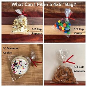 100 Clear Treat & Favor Bags | Twist Ties Included | Great For Cake Pops, Candy, Gifts, Wedding or Party Favors | Food Safe Plastic | Stronger Than Cellophane | 1.5 Mils Thickness | 4" x 6"