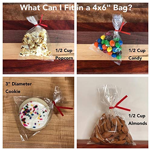 100 Clear Treat & Favor Bags | Twist Ties Included | Great For Cake Pops, Candy, Gifts, Wedding or Party Favors | Food Safe Plastic | Stronger Than Cellophane | 1.5 Mils Thickness | 4" x 6"