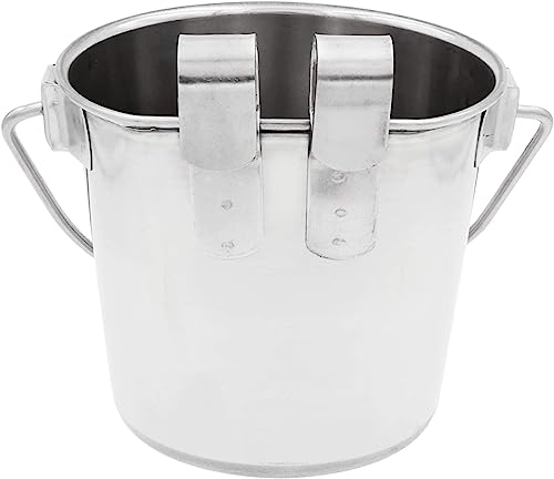 Fuzzy Puppy Flat Sided Pail with Dual Hooks, Snugly Fit On Dog, Cat and Critter Crates & Cages, Heavy Duty Stainless Steel, 2 Quart (FSP-2)