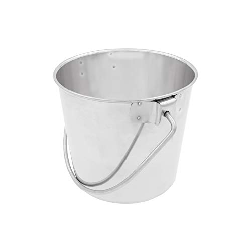 Fuzzy Puppy Heavy Duty Pail with Contoured Handle, Great for Dog, Cat and Critter Crates, Kennels, Coups & Cages, Stainless Steel, Silver, 6-Quart (HDP-6)