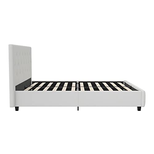 DHP Dakota Upholstered Platform Bed with Diamond Button Tufted Headboard and Footboard, No Box Spring Needed, Full, White Faux Leather