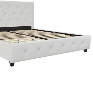 DHP Dakota Upholstered Platform Bed with Diamond Button Tufted Headboard and Footboard, No Box Spring Needed, Full, White Faux Leather