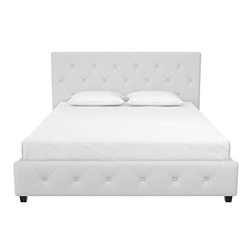 DHP Dakota Upholstered Platform Bed with Diamond Button Tufted Headboard and Footboard, No Box Spring Needed, Full, White Faux Leather