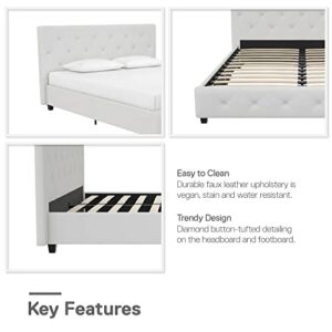 DHP Dakota Upholstered Platform Bed with Diamond Button Tufted Headboard and Footboard, No Box Spring Needed, Full, White Faux Leather