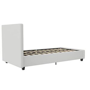 DHP Dakota Upholstered Platform Bed with Diamond Button Tufted Headboard and Footboard, No Box Spring Needed, Twin, White Faux Leather