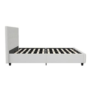 DHP Dakota Upholstered Platform Bed with Diamond Button Tufted Headboard and Footboard, No Box Spring Needed, Twin, White Faux Leather