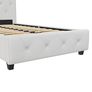 DHP Dakota Upholstered Platform Bed with Diamond Button Tufted Headboard and Footboard, No Box Spring Needed, Twin, White Faux Leather