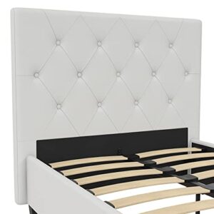 DHP Dakota Upholstered Platform Bed with Diamond Button Tufted Headboard and Footboard, No Box Spring Needed, Twin, White Faux Leather