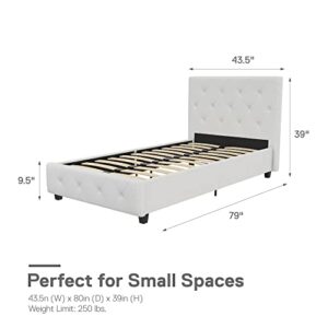 DHP Dakota Upholstered Platform Bed with Diamond Button Tufted Headboard and Footboard, No Box Spring Needed, Twin, White Faux Leather