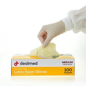 dealmed medical exam gloves – 100 count, cream color, medium latex exam gloves, disposable, professional grade latex gloves, multi-purpose use medical gloves for a first aid kit and medical facilities