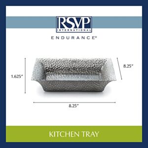RSVP International Endurance Collection Stainless Steel Kitchen Counter Decor, Sponge & Dish Soap Sink Protector Tray/Holder, Dishwasher Safe, 8.25" Square, Embossed Matte Silver