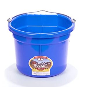 Little Giant® Flat Back Plastic Animal Feed Bucket | Animal Feed Bucket with Metal Handle | Horse Feed & Water Bucket | 8 Quarts | Blue