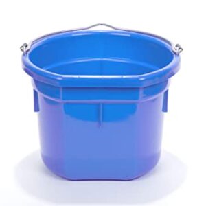 Little Giant® Flat Back Plastic Animal Feed Bucket | Animal Feed Bucket with Metal Handle | Horse Feed & Water Bucket | 8 Quarts | Blue