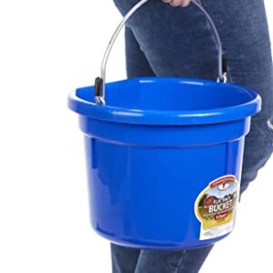 Little Giant® Flat Back Plastic Animal Feed Bucket | Animal Feed Bucket with Metal Handle | Horse Feed & Water Bucket | 8 Quarts | Blue
