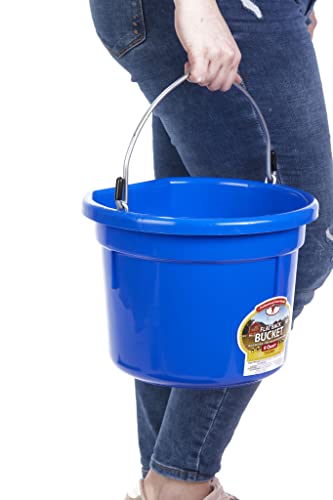 Little Giant® Flat Back Plastic Animal Feed Bucket | Animal Feed Bucket with Metal Handle | Horse Feed & Water Bucket | 8 Quarts | Blue