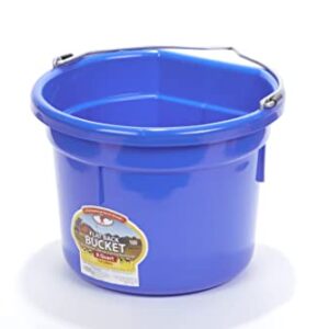 Little Giant® Flat Back Plastic Animal Feed Bucket | Animal Feed Bucket with Metal Handle | Horse Feed & Water Bucket | 8 Quarts | Blue