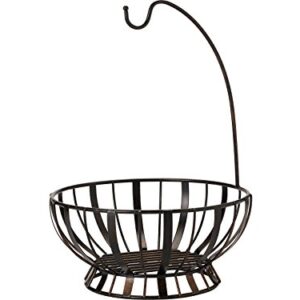 Gourmet Basics by Mikasa Band and Stripe Metal Fruit Basket with Banana Hook, Antique Black