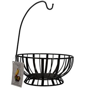 Gourmet Basics by Mikasa Band and Stripe Metal Fruit Basket with Banana Hook, Antique Black