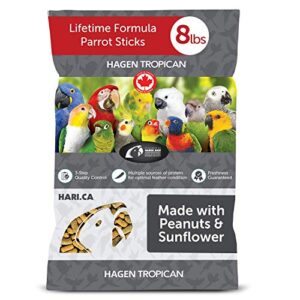 hari tropican bird food, hagen parrot food with with peanuts & sunflower seeds, maintenance sticks, lifetime formula, 8 lb bag