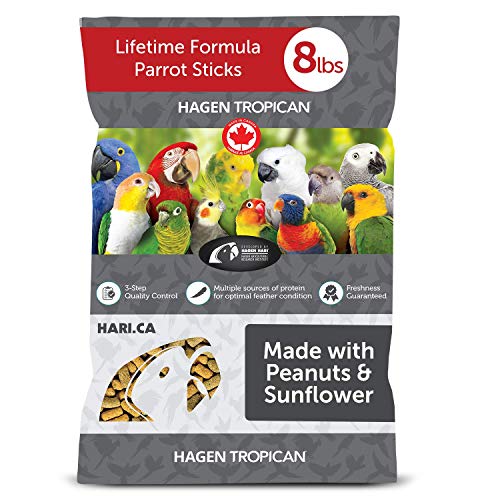 Hari Tropican Bird Food, Hagen Parrot Food with with Peanuts & Sunflower Seeds, Maintenance Sticks, Lifetime Formula, 8 lb Bag