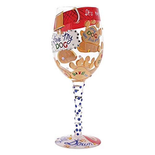 Designs by Lolita “Love My Dog” Hand-painted Artisan Wine Glass, 15 oz.