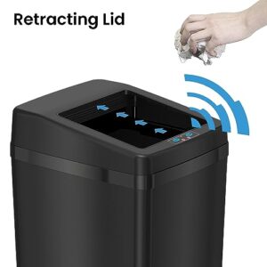 iTouchless 14 Gallon Sliding Lid Touchless Sensor Trash Can with Odor Control System, Black Steel, 53 Liter Automatic Garbage Bin for Kitchen and Office