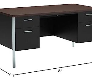 HON Double Pedestal Desk, 60" by 30" by 29-1/2", Mocha/Black