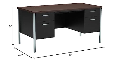 HON Double Pedestal Desk, 60" by 30" by 29-1/2", Mocha/Black