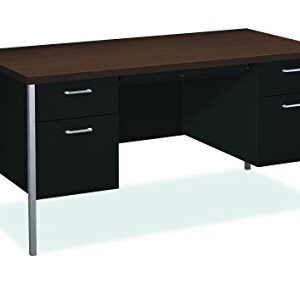 HON Double Pedestal Desk, 60" by 30" by 29-1/2", Mocha/Black