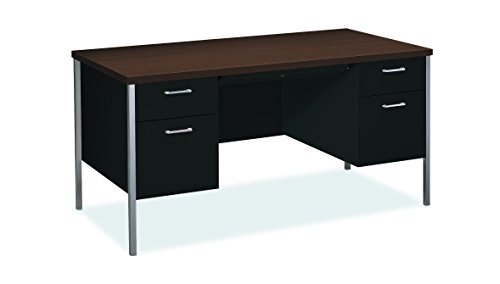 HON Double Pedestal Desk, 60" by 30" by 29-1/2", Mocha/Black