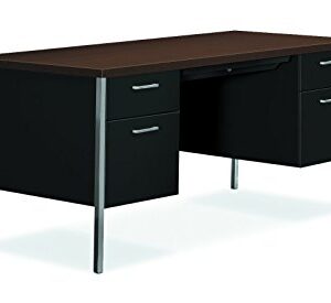 HON Double Pedestal Desk, 60" by 30" by 29-1/2", Mocha/Black