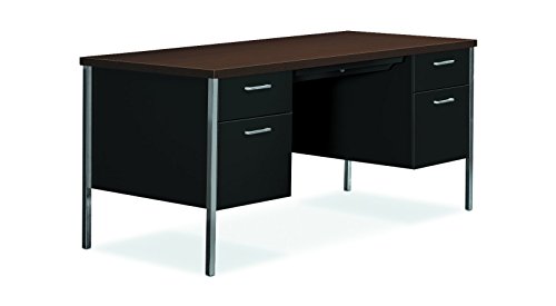 HON Double Pedestal Desk, 60" by 30" by 29-1/2", Mocha/Black