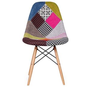 2xhome multicolor - modern upholstered side fabric chair patchwork multi-pattern natural wood leg eiffel dining room chair no arm