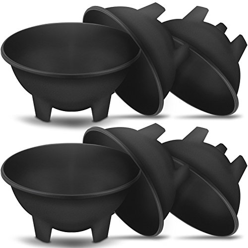 6 Pack of Salsa Bowls, Black Plastic Mexican Molcajete Chips Guacamole, Serving Dish, Sauce Cup, Side dish, Snack, Chips, Dip, Nuts or Candy. Great to use at any event.