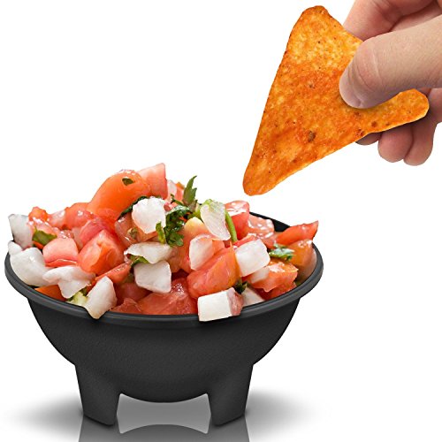 6 Pack of Salsa Bowls, Black Plastic Mexican Molcajete Chips Guacamole, Serving Dish, Sauce Cup, Side dish, Snack, Chips, Dip, Nuts or Candy. Great to use at any event.