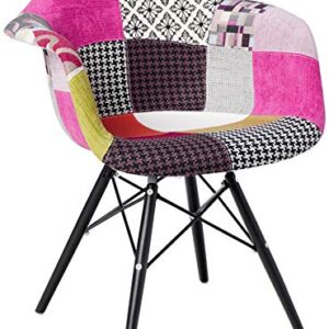 2xhome Mid Century Modern Arm Chair with Black Wood Legs, Patchwork A Fabric