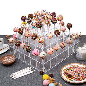 YestBuy Cake Pop Display Stand, 56 Hole Cake Pop Holder, 3 Tiered Lollipop Holder for Weddings, Birthday Parties, Anniversaries Gift, Halloween, Christmas Candy Decorative (Clear)