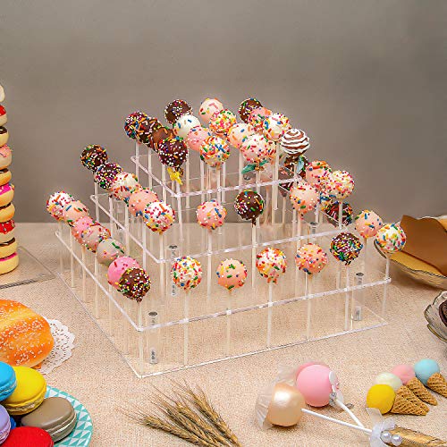 YestBuy Cake Pop Display Stand, 56 Hole Cake Pop Holder, 3 Tiered Lollipop Holder for Weddings, Birthday Parties, Anniversaries Gift, Halloween, Christmas Candy Decorative (Clear)