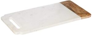 creative home white marble with mango wood pastry board, cheese platter, 18” x 9"