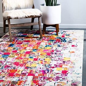 Unique Loom Estrella Collection Abstract, Bright Colors, Distressed, Modern Area Rug, 8 ft x 11 ft, Multi/Beige